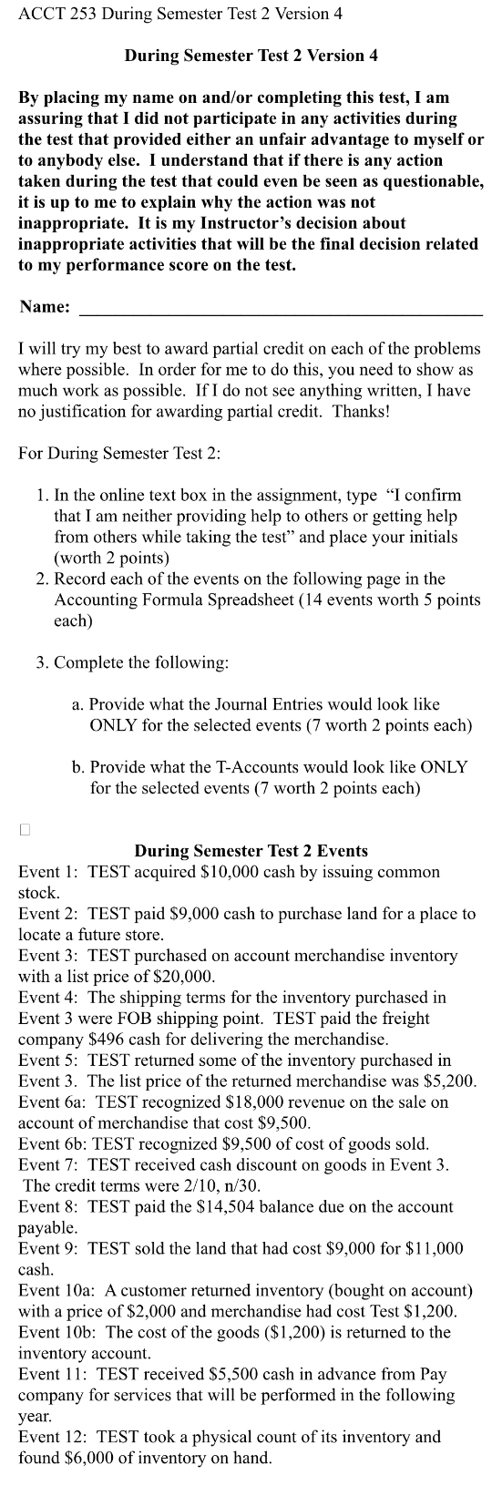  ACCT 253 During Semester Test 2 Version 4 During Semester Test