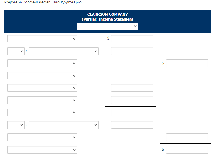 . Prepare an income statement through gross profit. Prepare the current assets