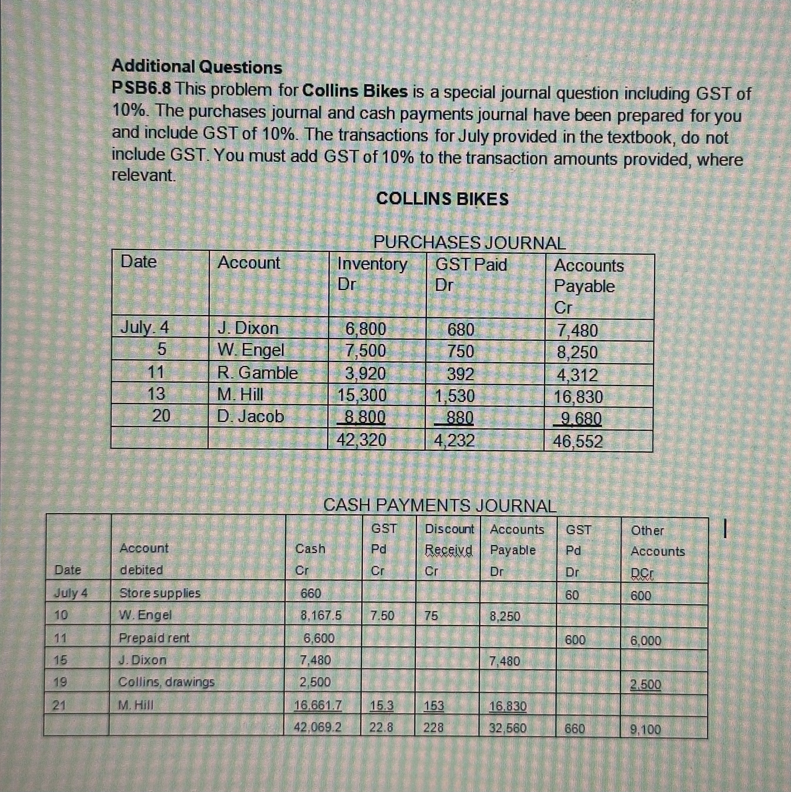  Additional Questions PSB6.8 This problem for Collins Bikes is a special