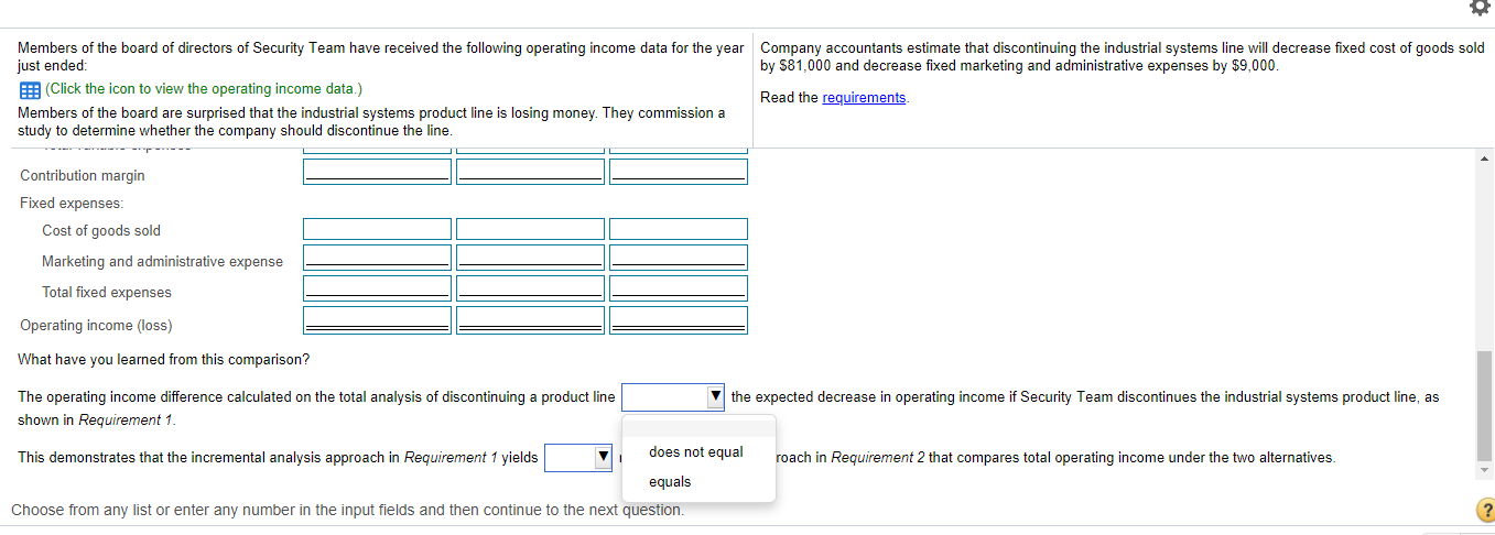 that the industrial syste study to determine whether the company should discontinue