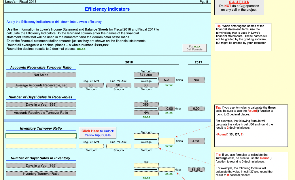 Lowe's -- Fiscal 2018 Pg. 8 CAUTION Do NOT do a