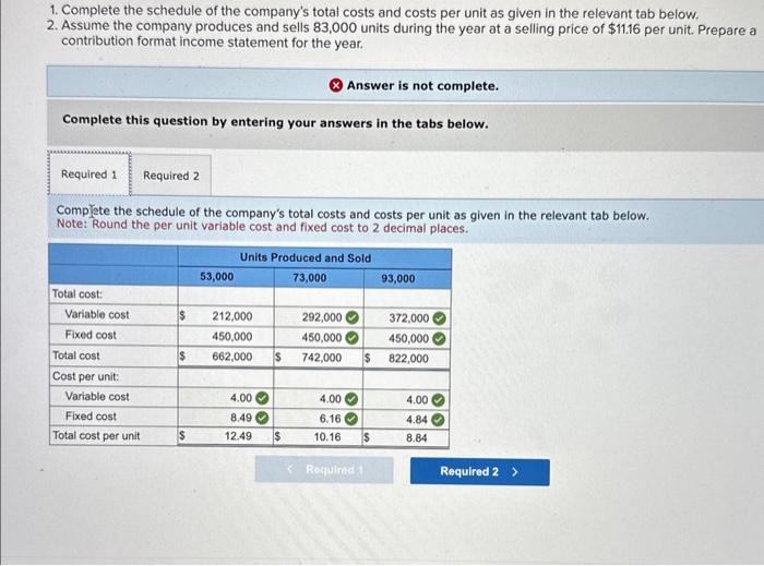 of the company's total costs and costs per unit over the relevant