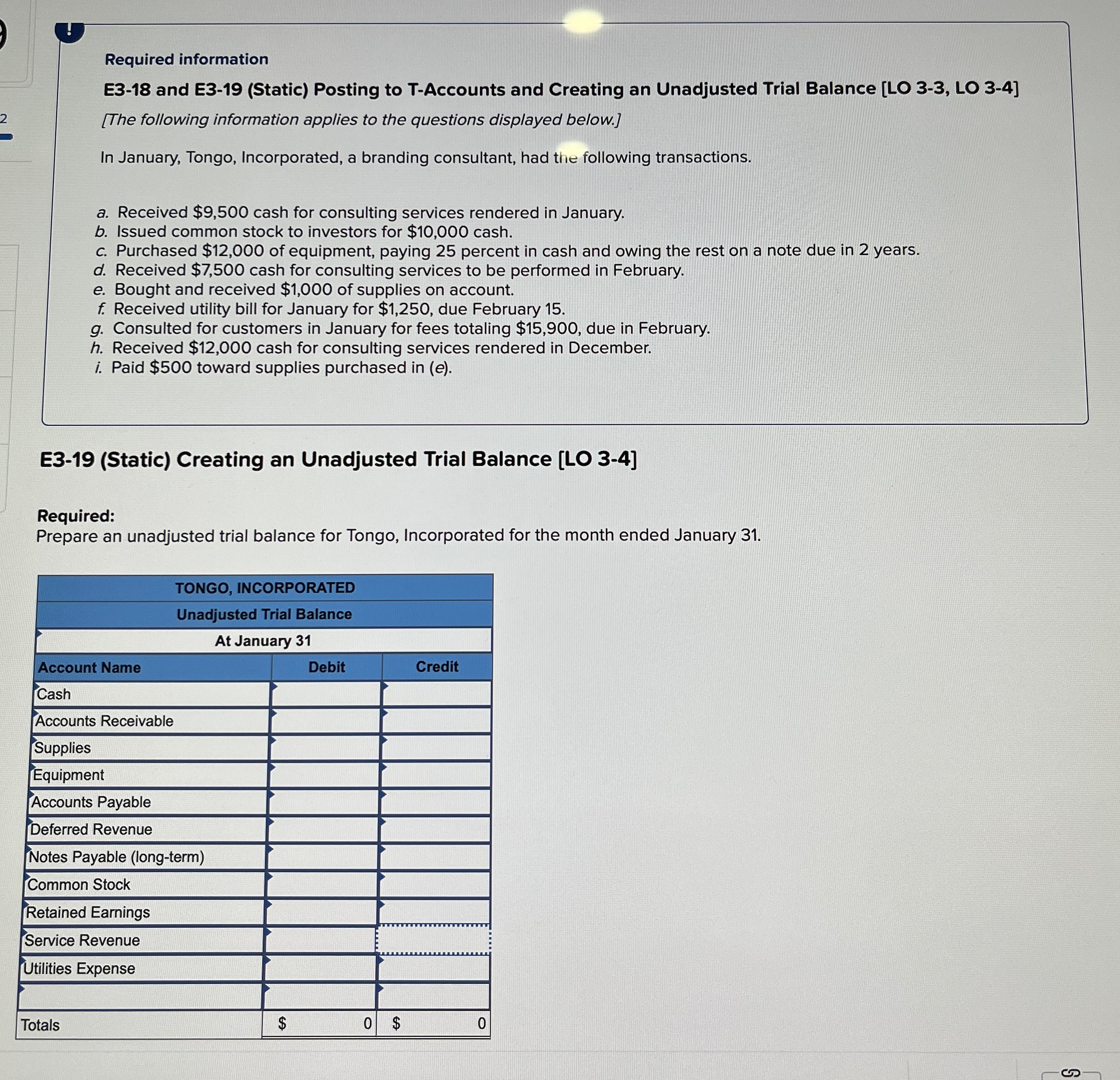  Required information E3-18 and E3-19(Static) Posting to T-Accounts and Creating an