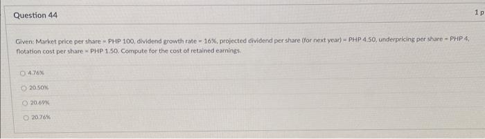  Given: Market price per share = PHP 100 , dlvidend growth