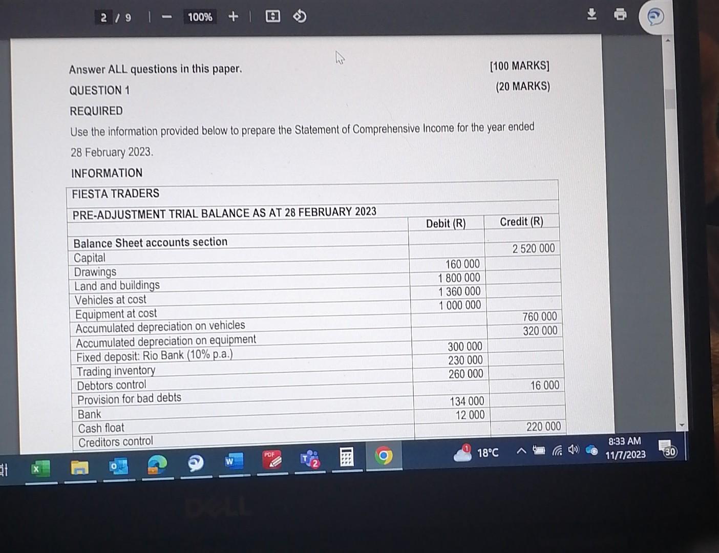  Answer ALL questions in this paper. [100 MARKS] QUESTION 1 (20