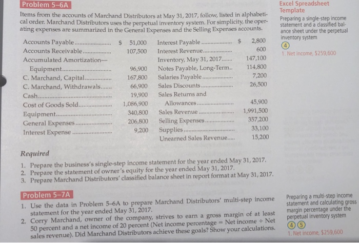  Problem 5-6A Excel Spreadsheet Template Preparing a single-step income Items from