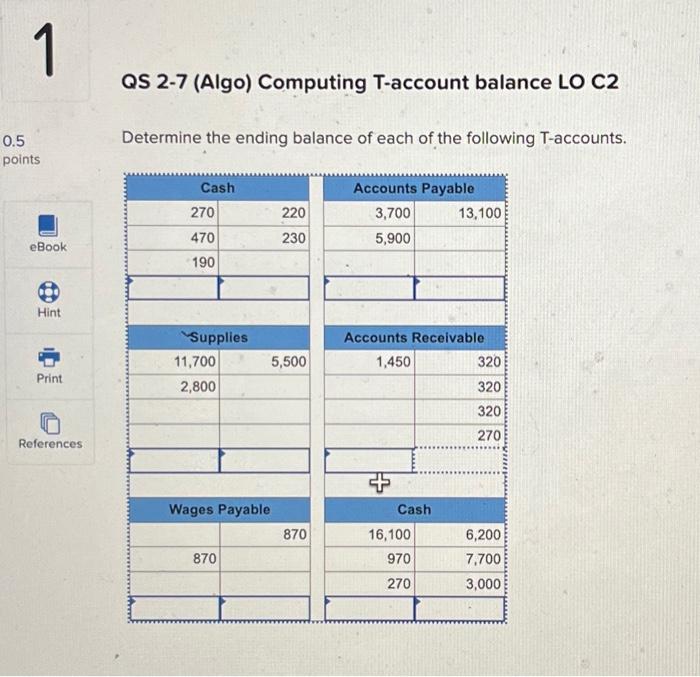  1 0.5 points eBook B Hint Print References QS 2-7 (Algo)