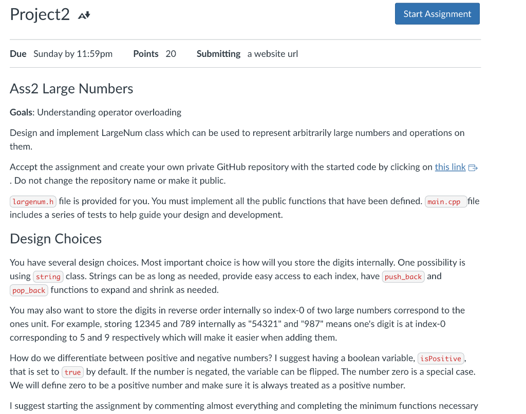  Ass2 Large Numbers Goals: Understanding operator overloading Design and implement LargeNum