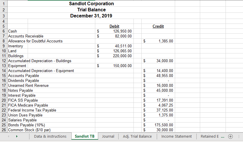 items listed below the trial balance. | D E F G .