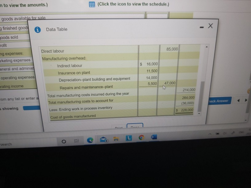Direct labour Manufacturing overhead: Indirect labour Insurance on plant Depreciation-plant building and