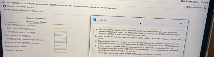 Question Help a rts Secure Corporation is preparing is cash payments