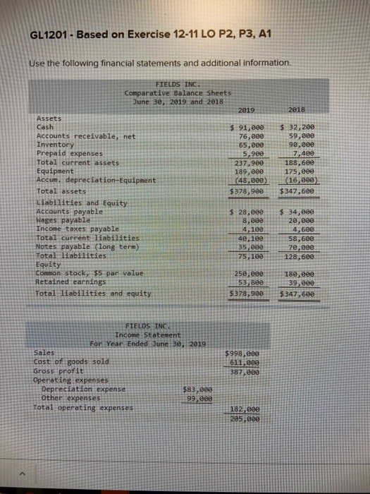  GL1201 - Based on Exercise 12-11 LO P2, P3, A1 Use
