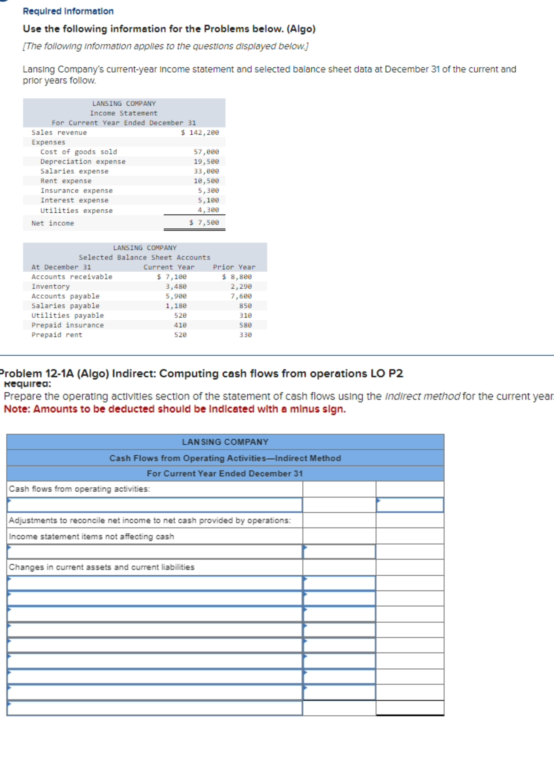 Required Informetlon use the following information for the Problems below. (Algo) [The