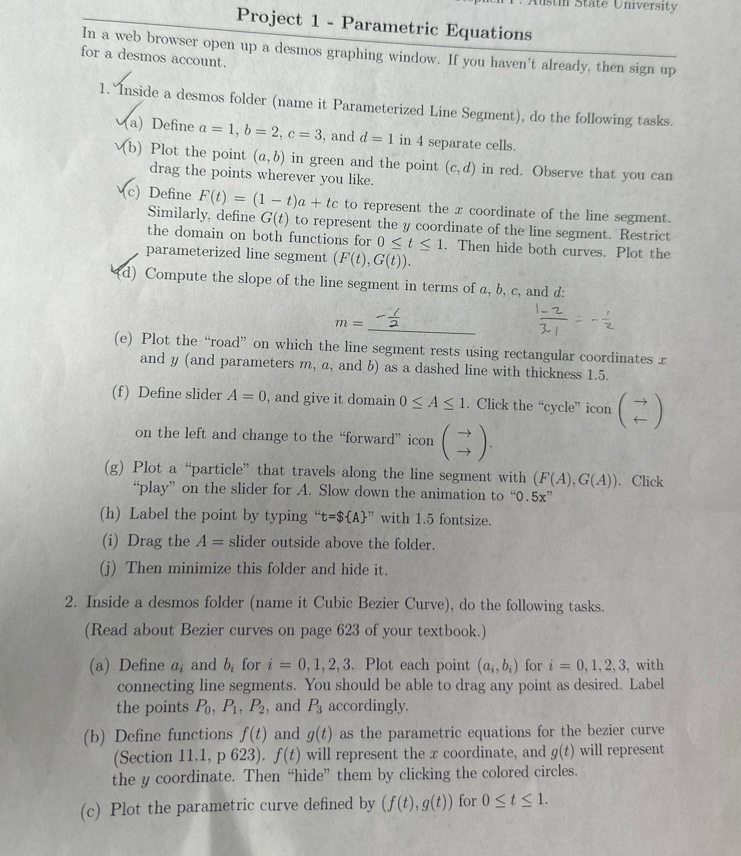  Project 1- Parametric Equations In a web browser open up a