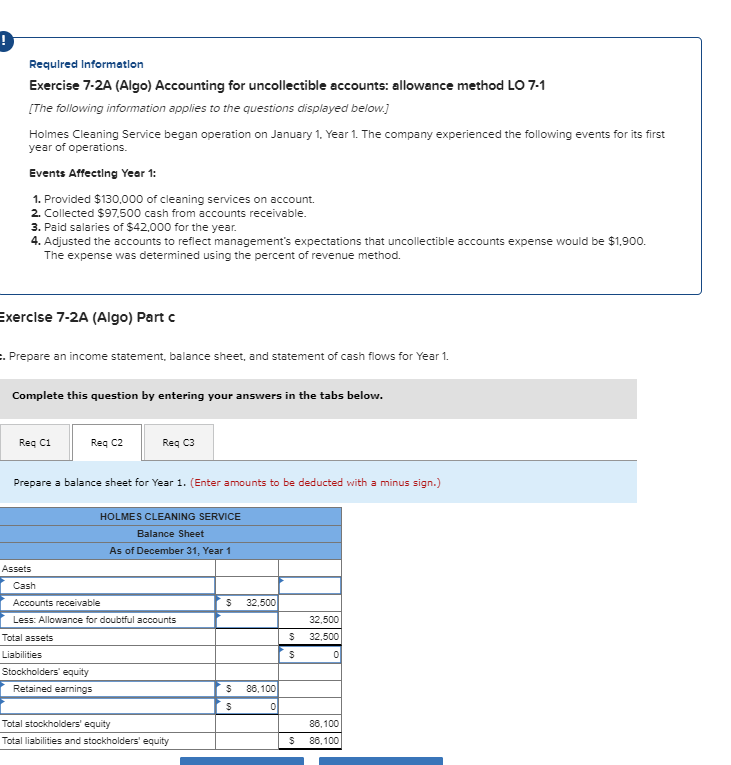  Requlred Information Exercise 7-2A (Algo) Accounting for uncollectible accounts: allowance method