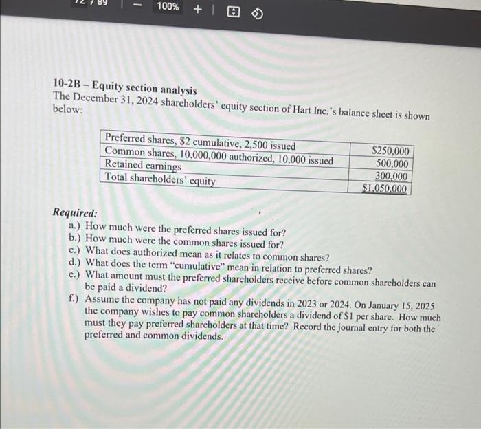 part f only 100% +10 10-2B - Equity section analysis The December