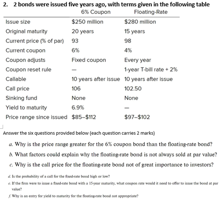  2 bonds were issued five years ago, with terms given in