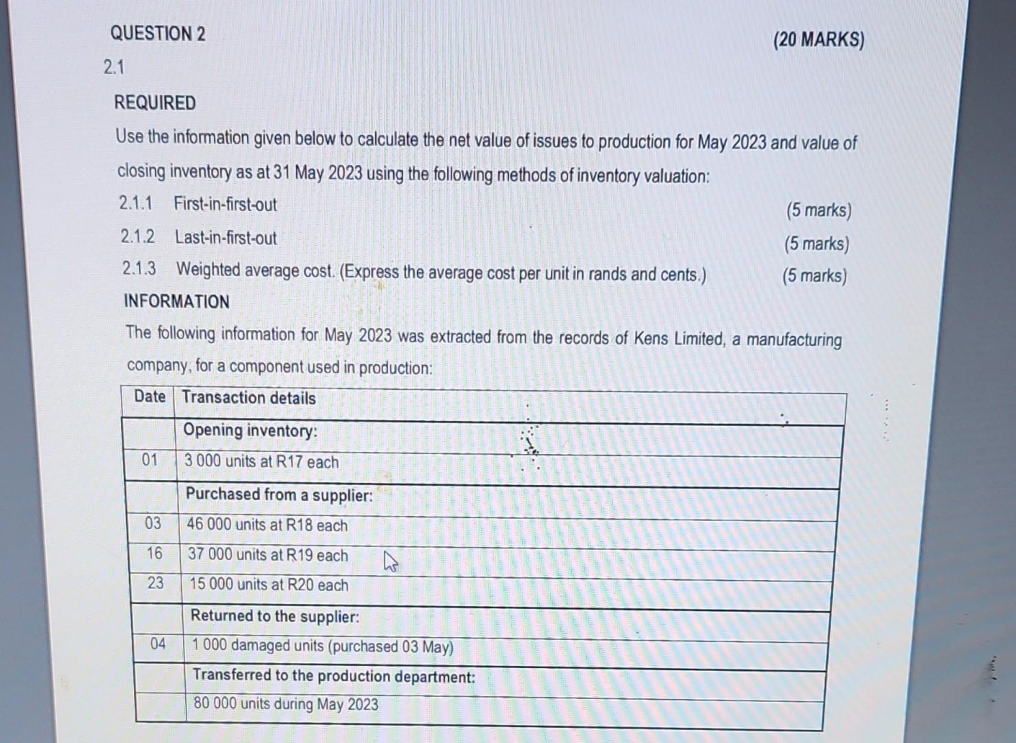 2.1 REQUIRED Use the information given below to calculate the net