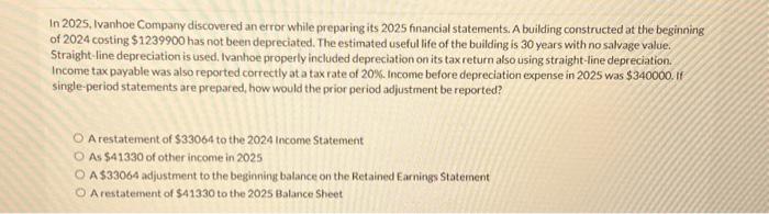  In 2025, Ivanhoe Company discovered an error while preparing its 2025