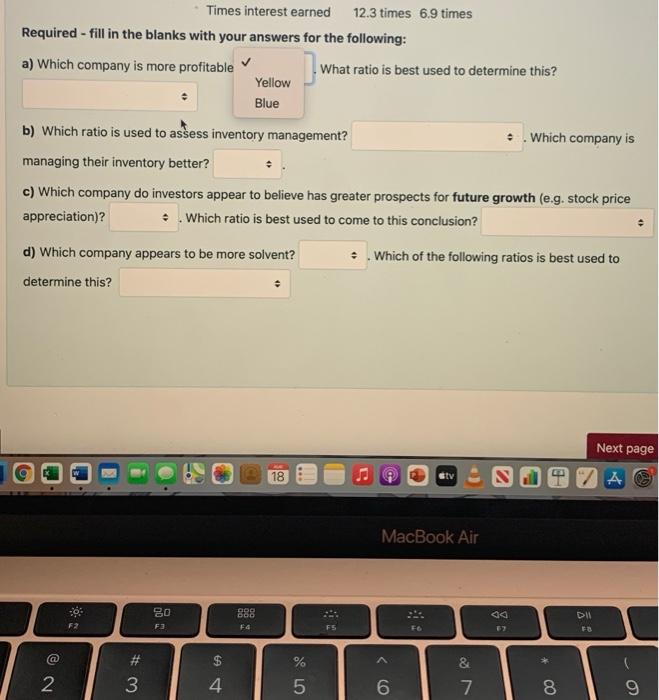 and Blue Ltd. : Yellow Blue Basic earnings per share $0.98 $1.37