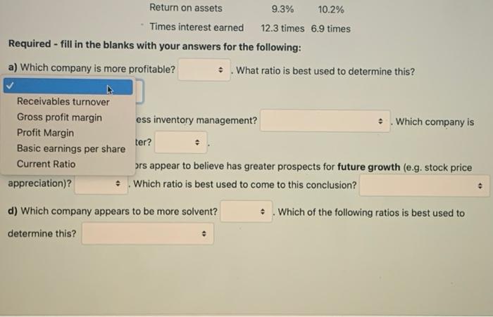 Current ratio 2.2:1 2:1 Debt to total assets 56% 72% Gross profit