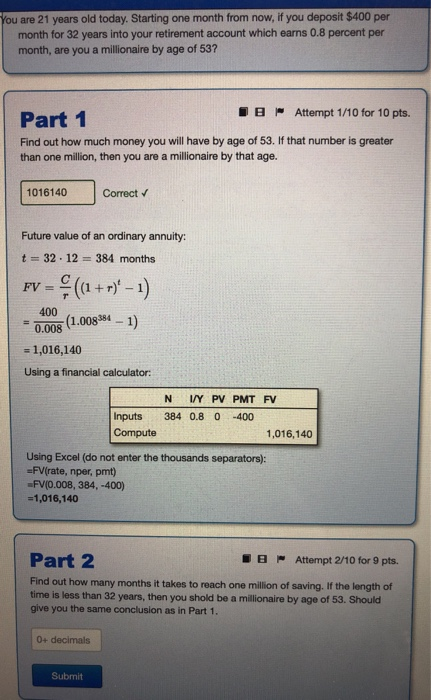 help with part 2 please. You are 21 years old today. Starting