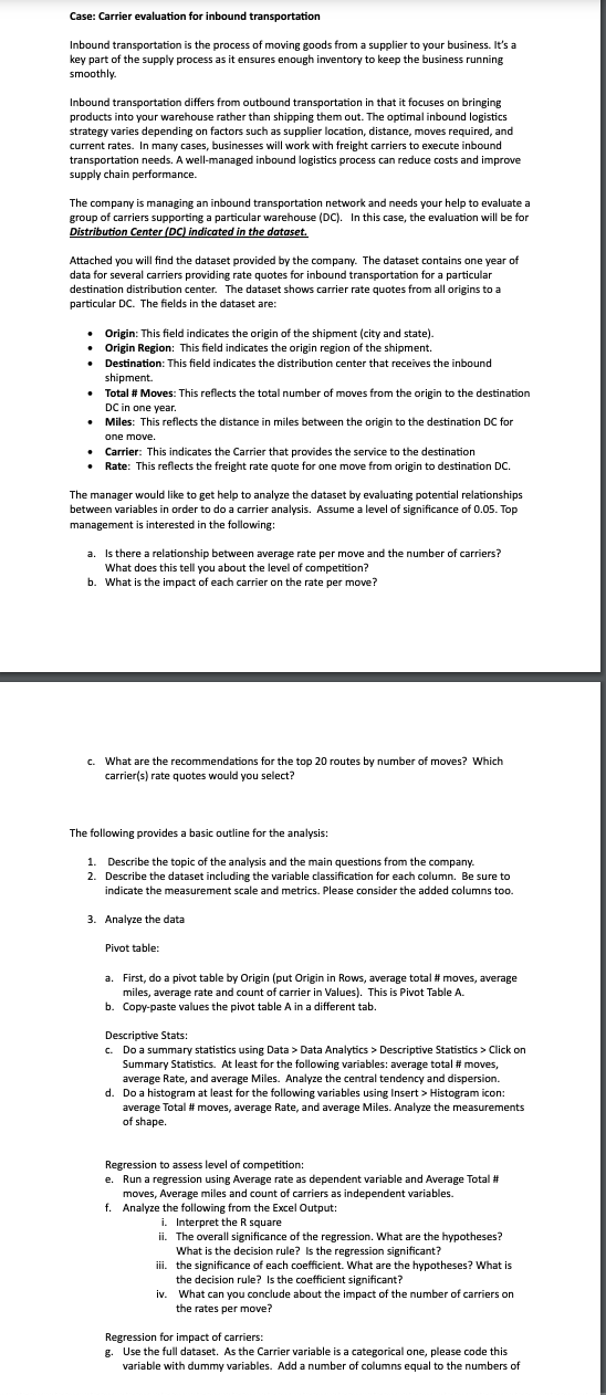  Hello Im looking for any help at all on this:Inbound transportation