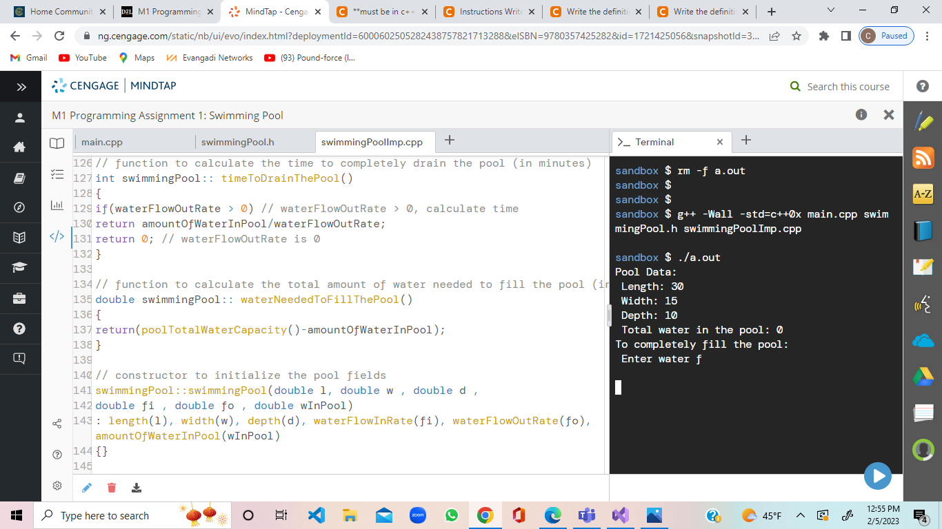 water is draining from the pool. Add appropriate constructors to initialize the