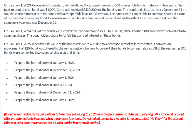  On January 1,2023, Coronado Corporation, which follows IFRS, issued a series