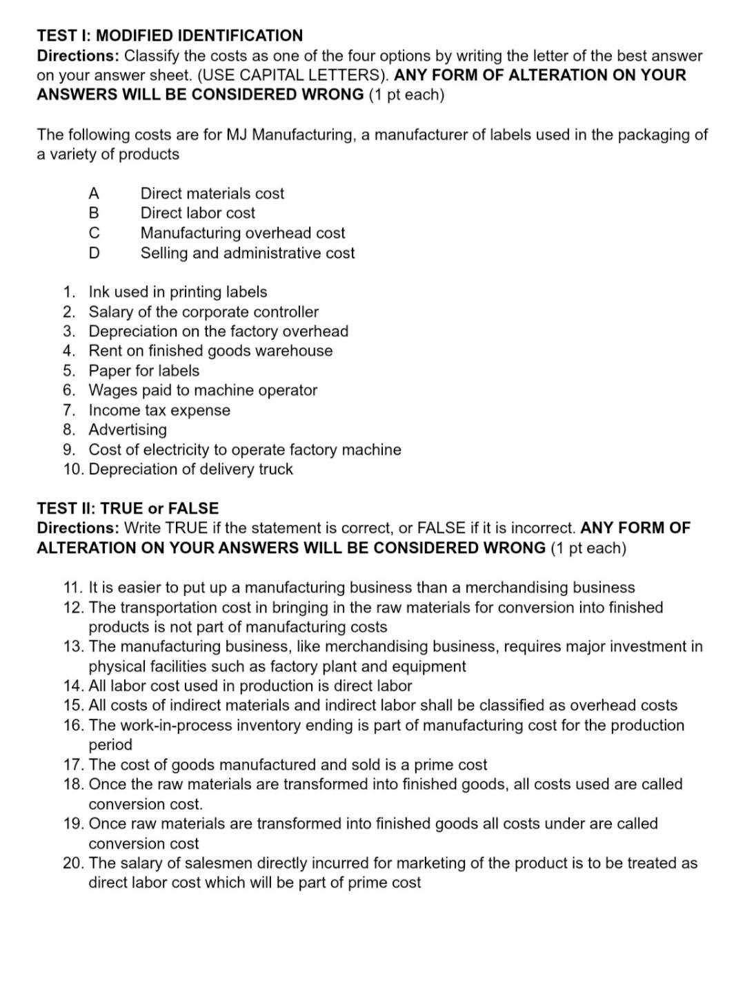 letter of your choice on your sheet provided. Use capital letters. ANY