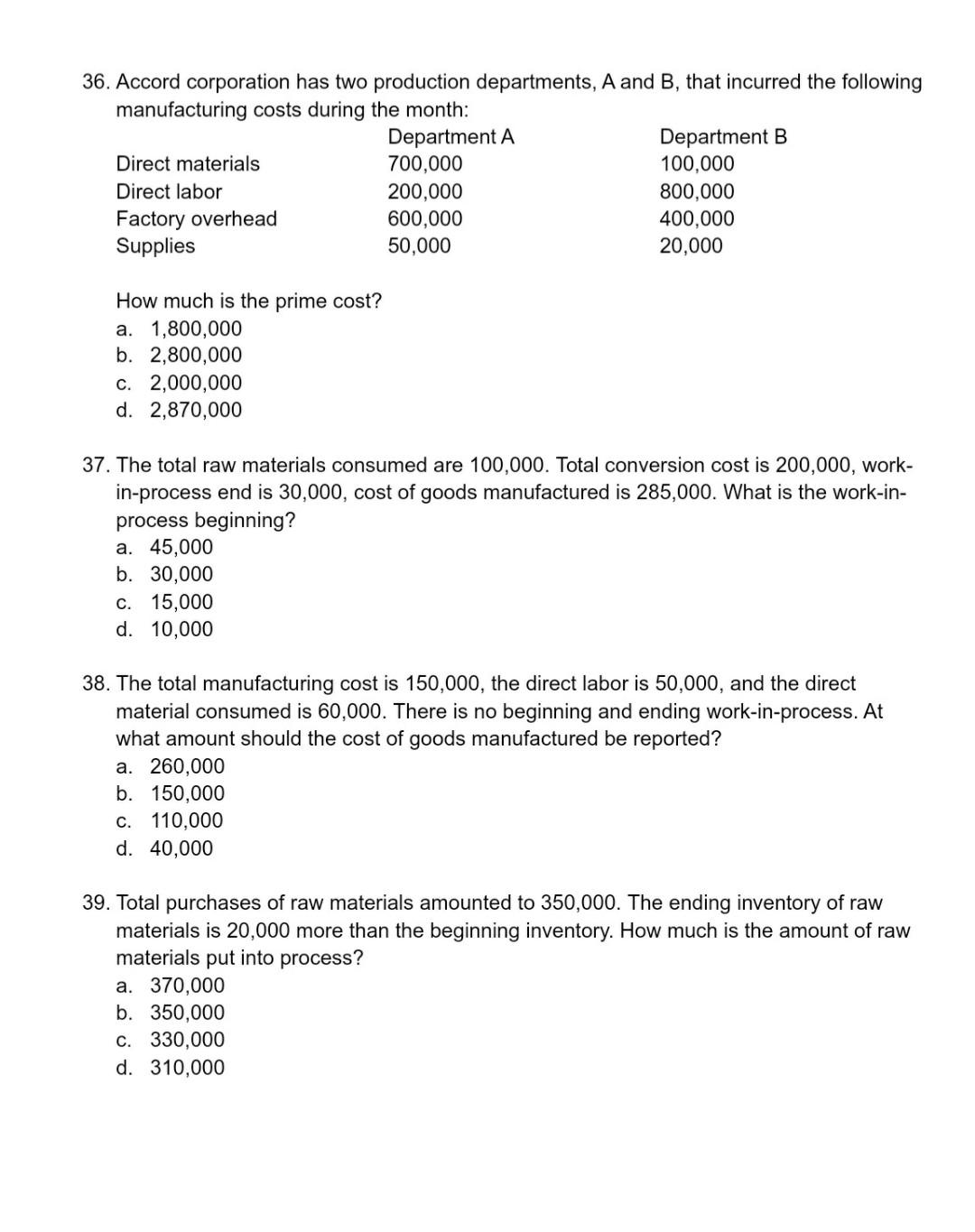 21. These costs are incurred to transform raw materials into its finished