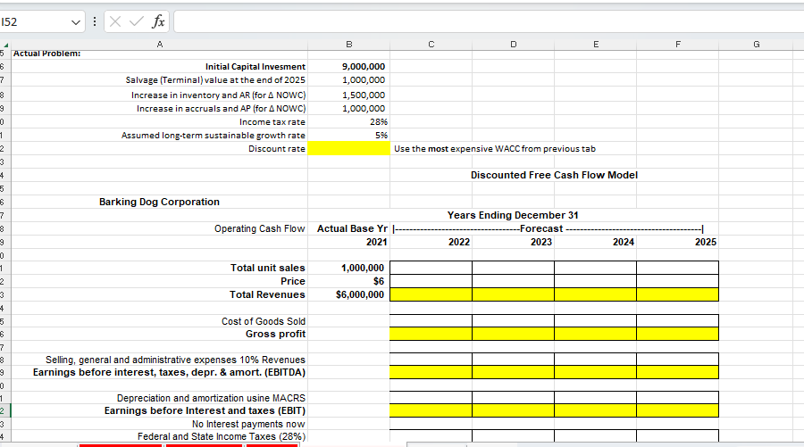 forecasting variables to complete the discounted free cash flow forecast and valuation