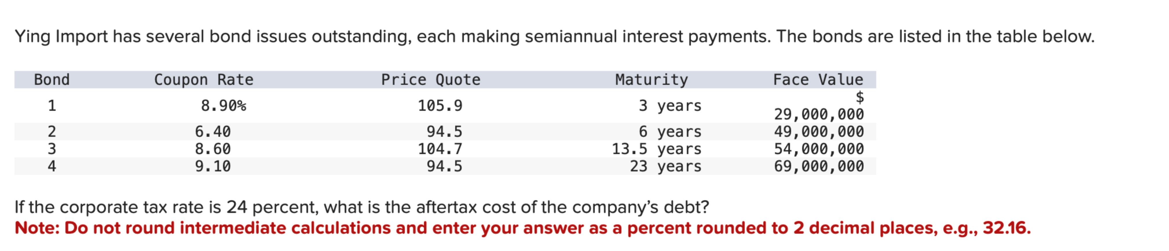  Ying Import has several bond issues outstanding, each making semiannual interest