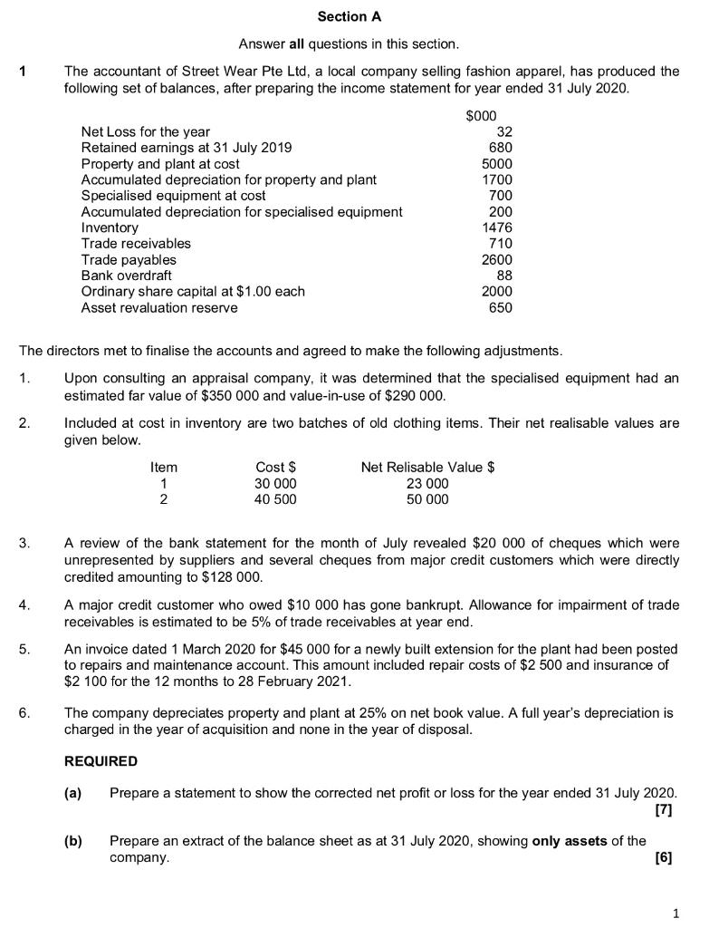 part a Section A 1 Answer all questions in this section. The