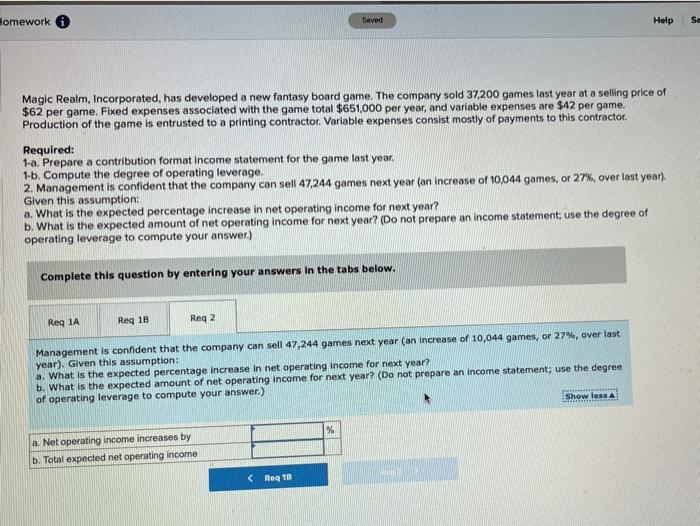 price of $62 per game. Fixed expenses associated with the game total