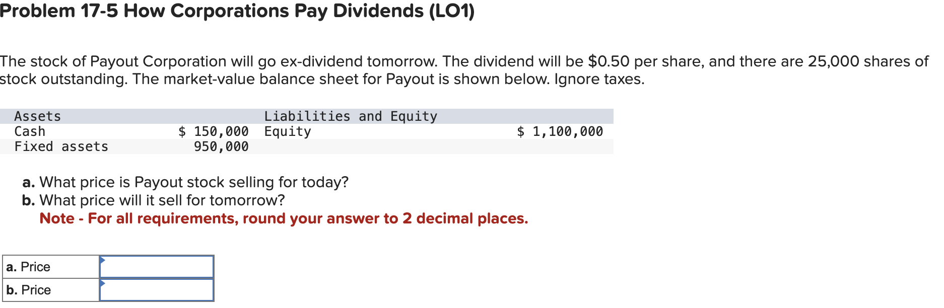  Problem 17-5 How Corporations Pay Dividends (LO1) The stock of Payout