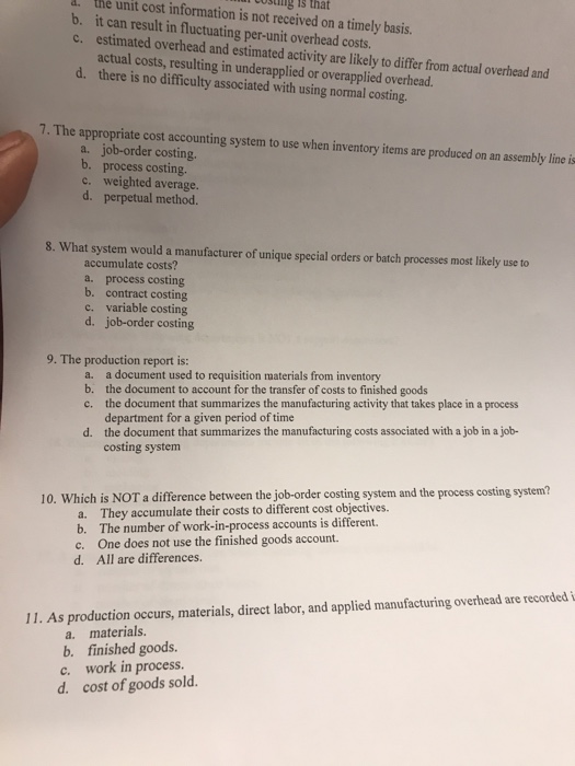  l osting is d. the unit cost information is not received
