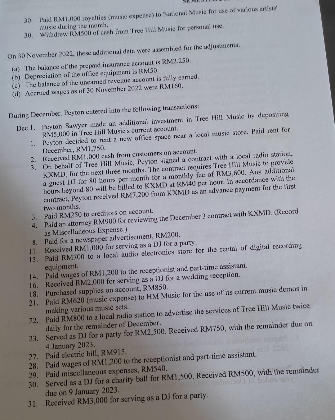 need to be answered PART A: RECORDING BUSINESS TRANSACTIONS Peyton Sawyer enjoys