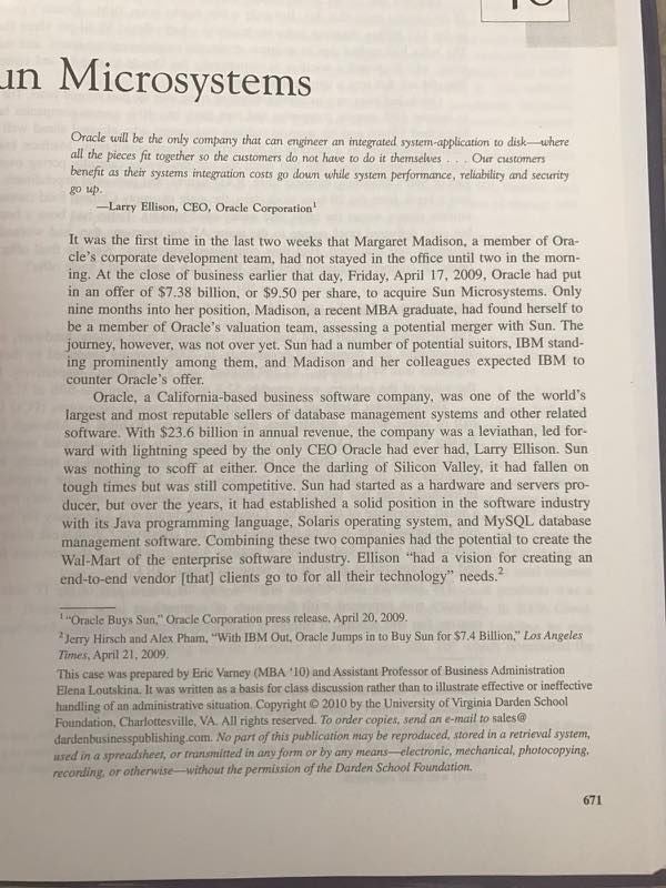  . Assuming stand-alone valuation of Sun Microsystems: a. What rate of