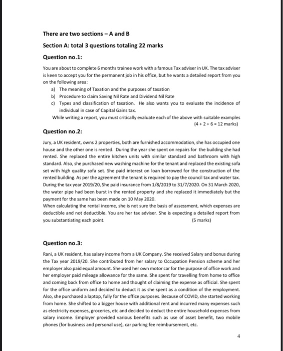  clear There are two sections - A and B Section A: