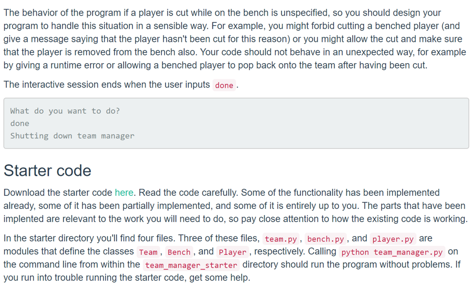 team name , show roster, add player, cut player, check position is