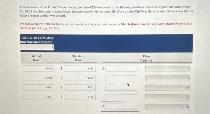 A258 was a rush order that required overtime work at premium rates