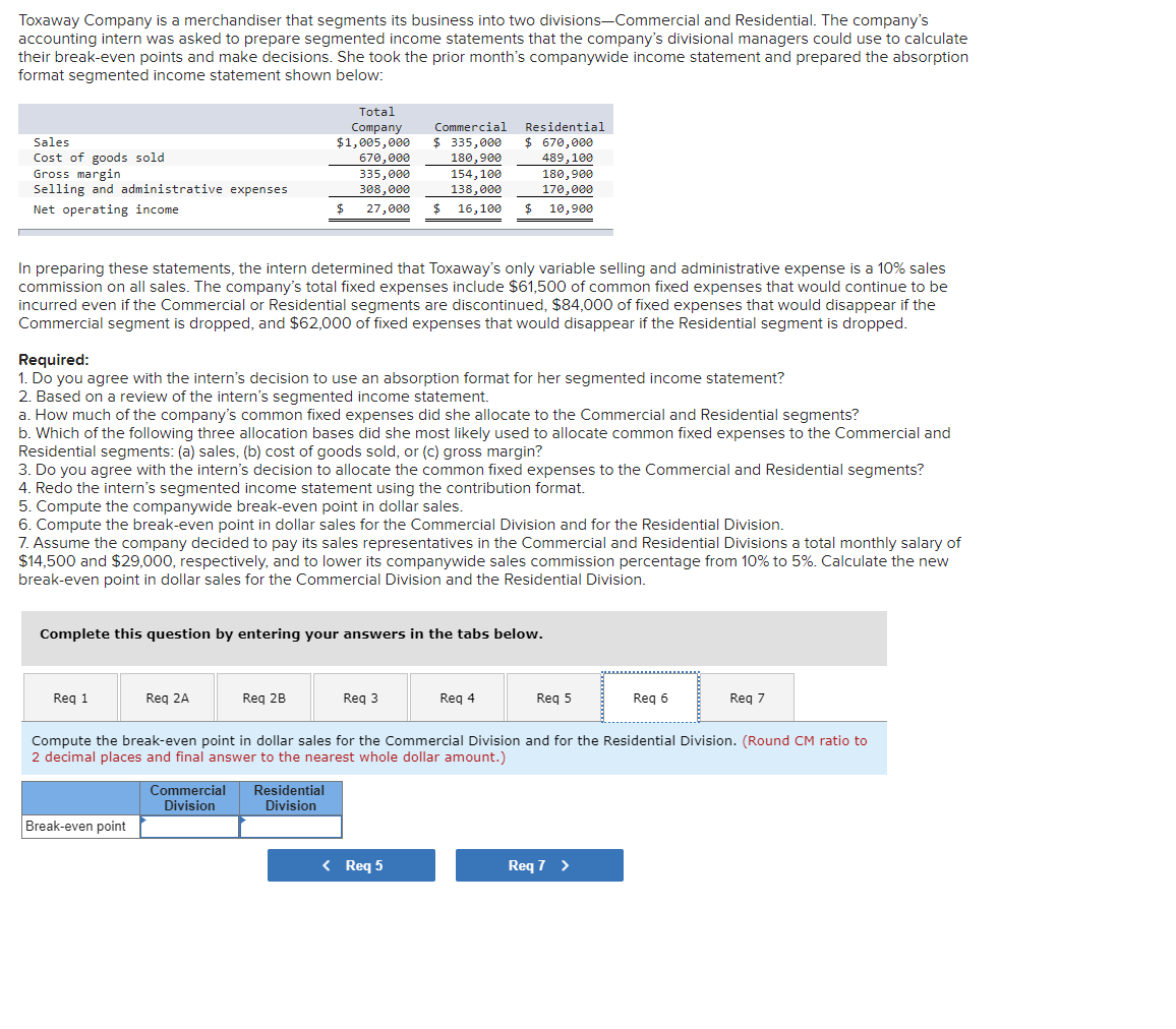 break-even points and make decisions. She took the prior month's companywide income