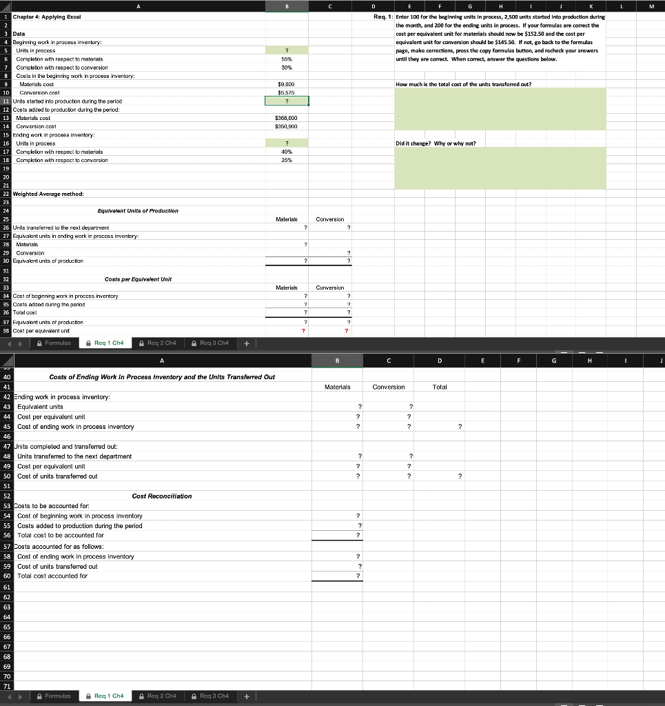 Excel 2 3 Data 4 Beginning work in process inventory: 5 Units