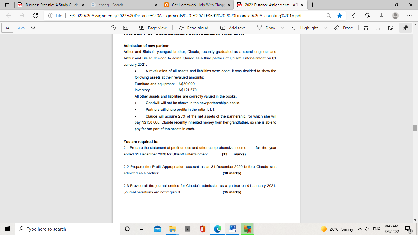 PDF + O X File E:/2022%20Assignments/2022%20Distance%20Assignments%20-%20AFE3691%20-%20Financial%20Accounting%201A.pdf e + > : 12 of