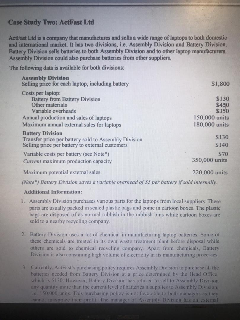 Case Study Two: ActFast Ltd ActFast Ltd is a company that