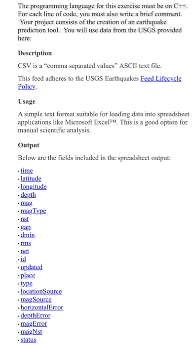  The exercise requires to create an earthquake prediction tool using earthquakes