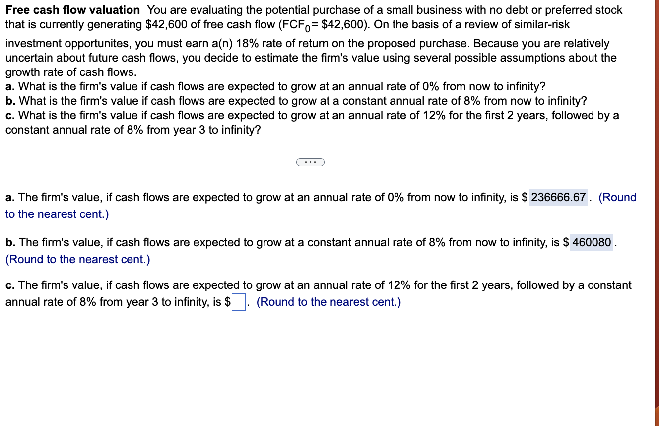 i need help with part c Free cash flow valuation You are