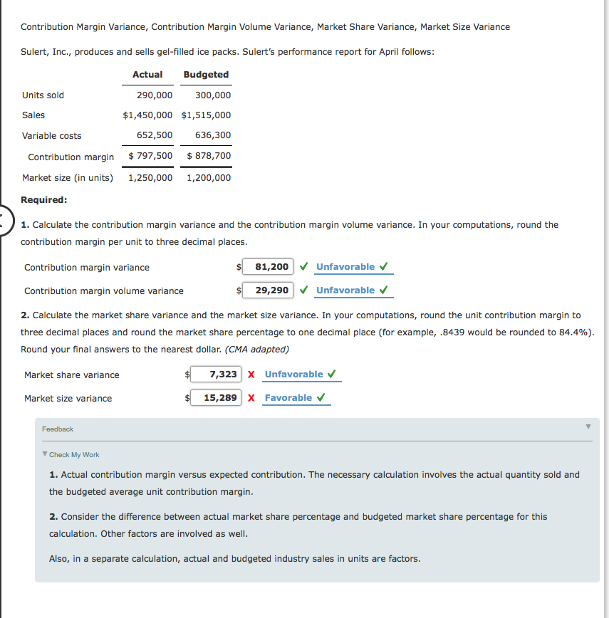  Contribution Margin Variance, Contribution Margin Volume Variance, Market Share Variance, Market