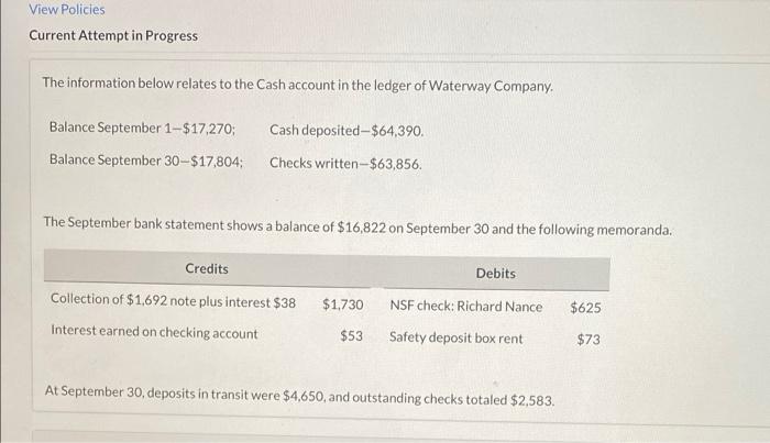  View Policies Current Attempt in Progress The information below relates to